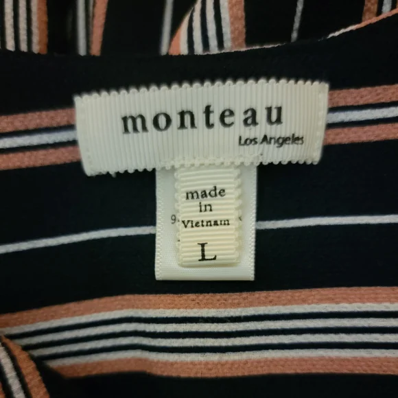 Monteau Womens Size Large Preppy Blue Coral White Striped Sleeveless Midi Dress - Picture 7 of 9